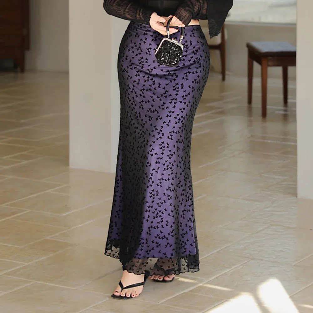 Women's Plus Size French Style High Waist Bodycon Mermaid Skirt Premium Butterfly Mesh Elegant Slim Sexy Summer