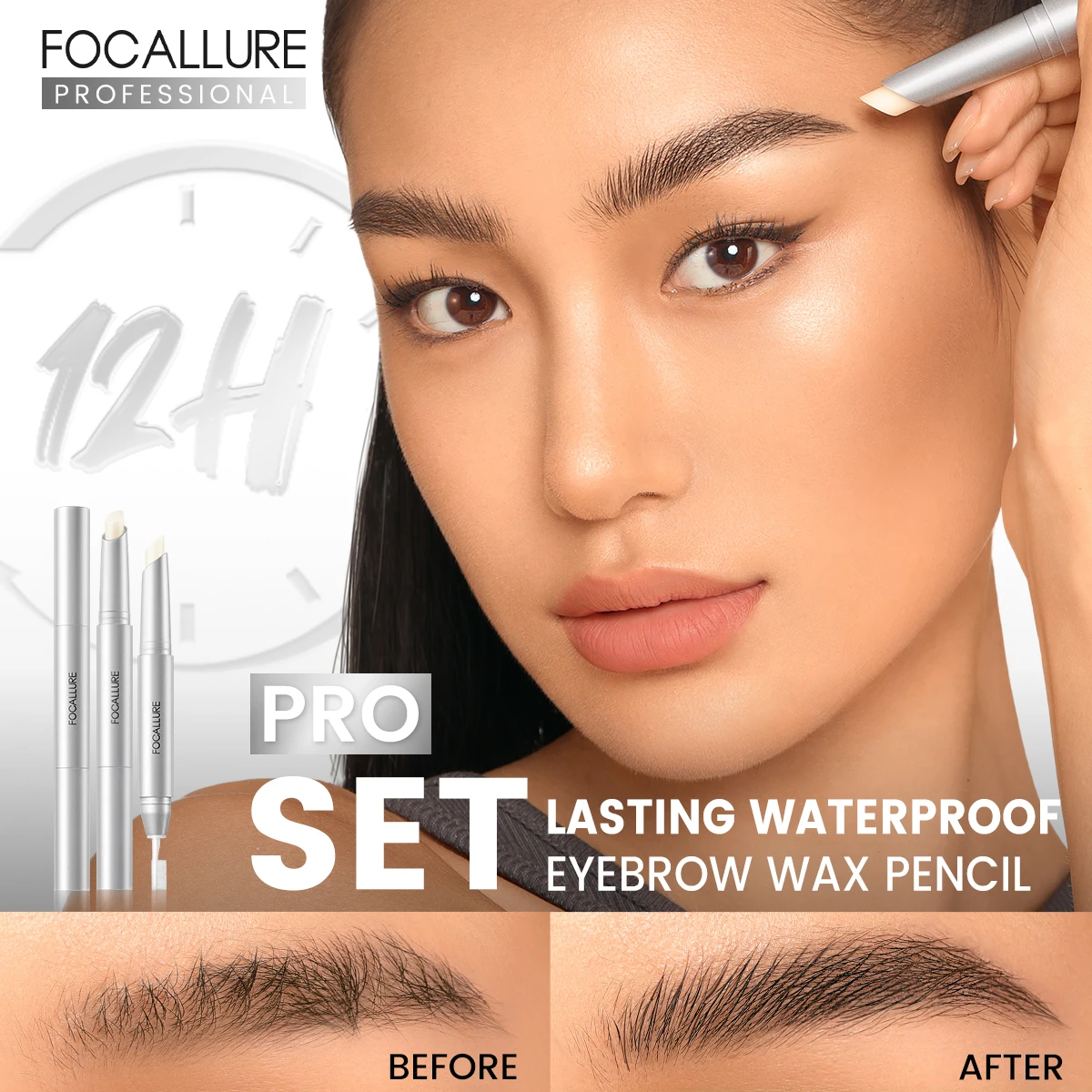 FOCALLURE 3D Eyebrow Gel Eye Brows Wax Pencil Waterproof Long-Lasting Double Head 2 In 1 Eyebrow Enhancer Gel Makeup Cosmetics