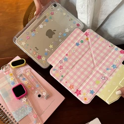 Pink & White Grid Pattern with Colorful Stars Tablet Case Cover - IPad5 6 Air1 2 9.7in (1)