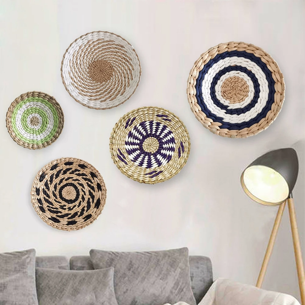 New Hanging Woven Seaweed Basket Wall Decoration Pendants Creative Retro  Ethnic Background Wall Decor Moroccan Style