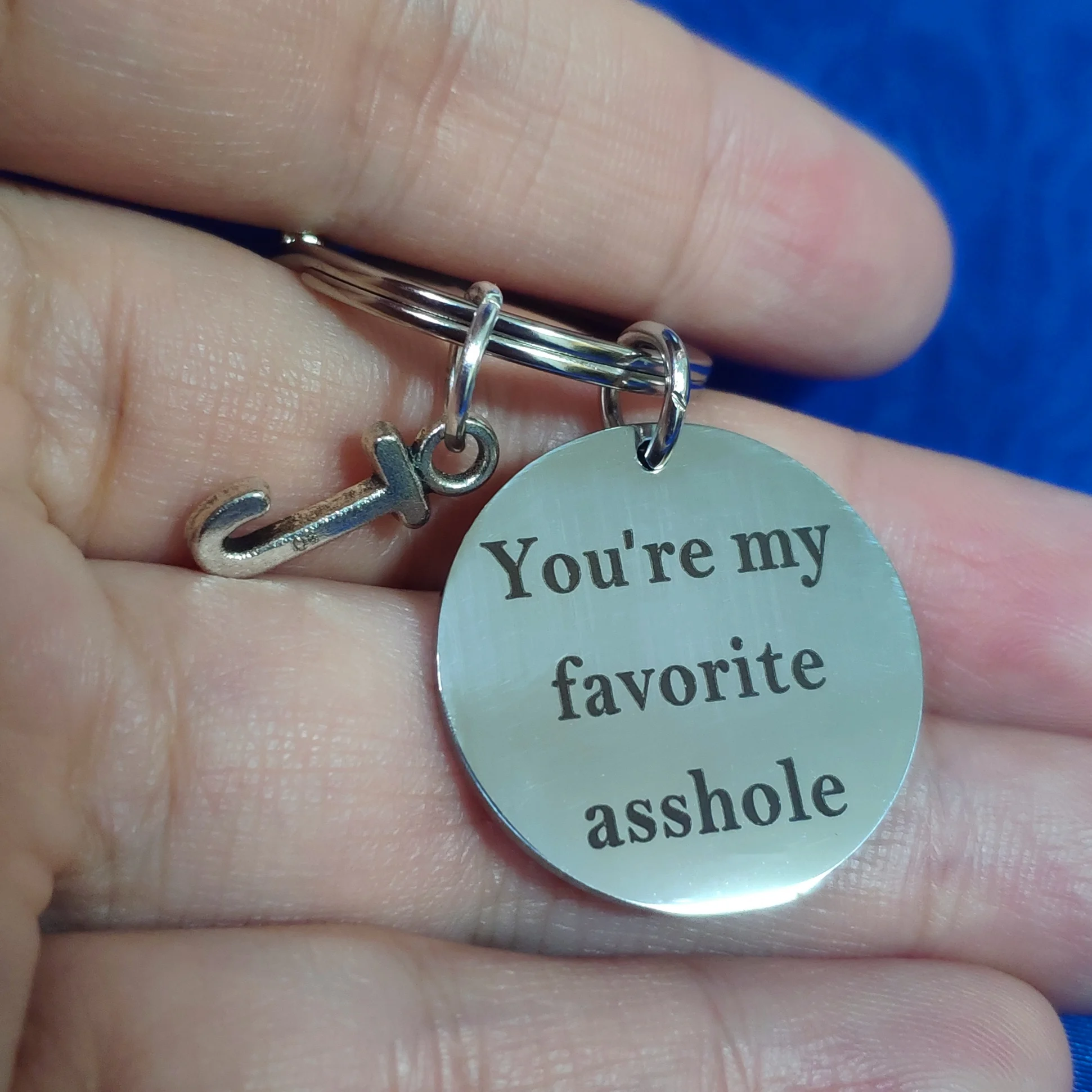 You Are My Assh*Le Keyring 26 Letter Choices Carabiner For Keys Birthday Graduation Ornaments Stainless Steel Round Plate Fuuny