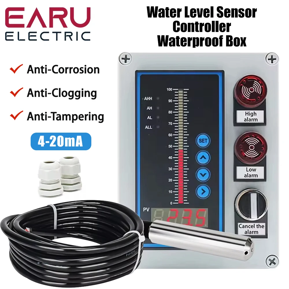 1set 4-20MA Output Integral Liquid Oil Water Level Sensor Transmitter Detect Controller Float Switch Waterproof Mount Box Pump liquid level sensor