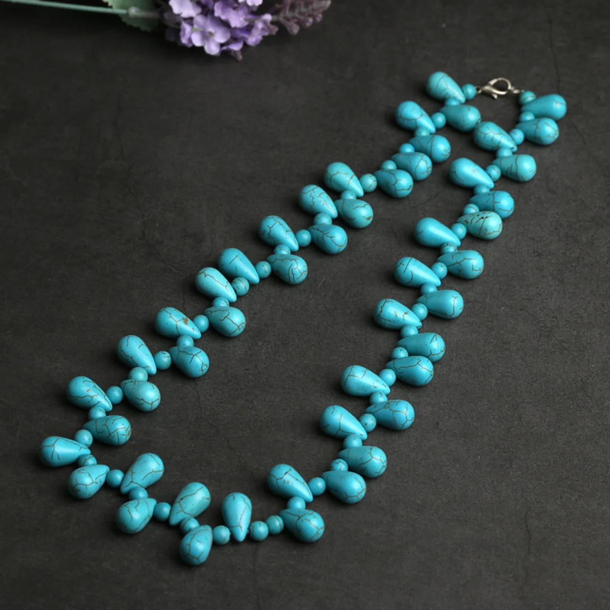 

Blue Turkey Turquoise Water Drop and Round Necklace Synthetic Beaded Girls Jewelry Making Foreign Trade Women Neckwear Wholesale