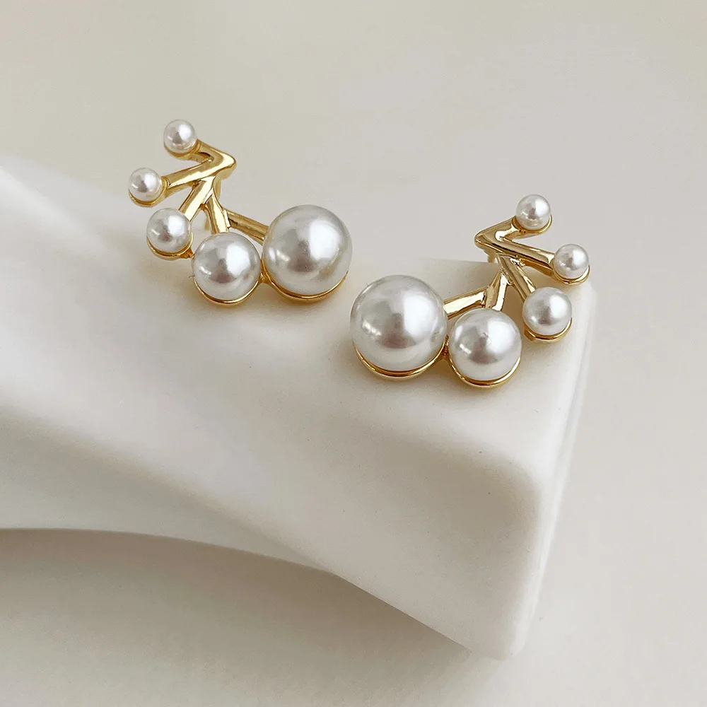 Orecchini A Bottone Con Perle D'Imitazione Del Settore Geometrico Per Le Donne Trendy Vintage Golden Color Party Elegant Ear Jewelry Aretes De Mujer