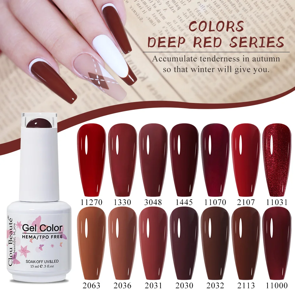 Clou Beaute 15 ml Nagelgel Dunkelrot Winter Herbst Schokoladenbraun Kaffeefarbe HEMA TPO FREE Gelpoliermittel Nail Art Alles für die Maniküre