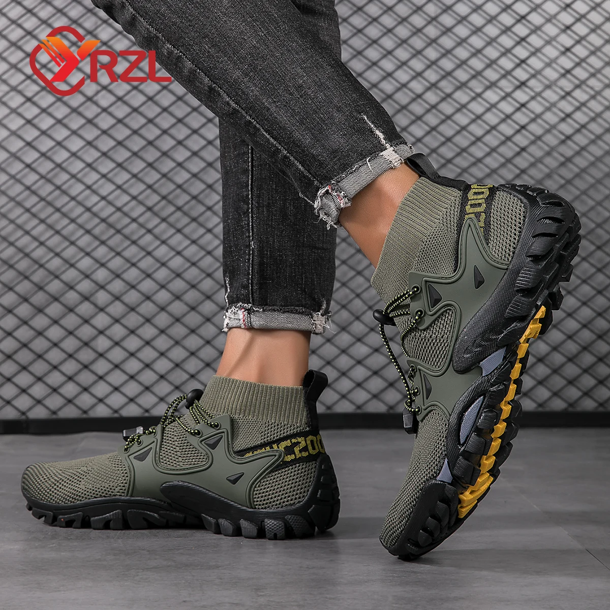 YRZL Mens Outdoor Walking Shoes Summer New High Top Boots Breathable Mesh Mountaineering Comfortable Leisure Travel Sneakers