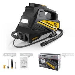 Corded Portable Electric Tire Inflator with LED Light - 12V 150PSI Air Pump for Cars, Motorcycles, Bikes, and Balls (Digital Yellow)