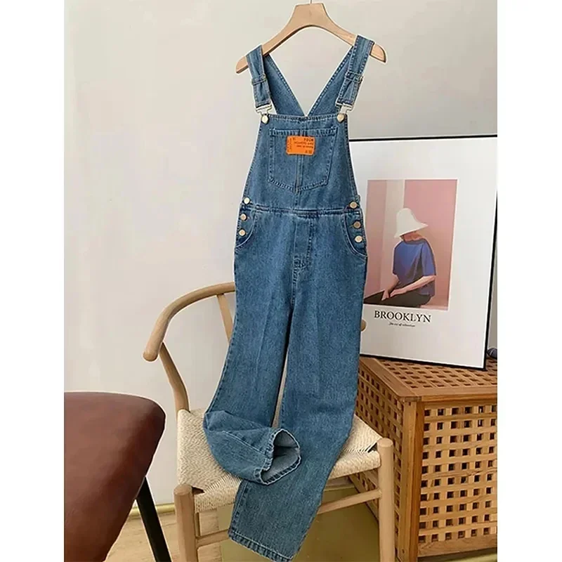 2024 Jumpsuits Women Streetwear Denim Overalls Vintage Loose Casual Wide Leg Pants High Waist Strap Straight Jeans Trousers New
