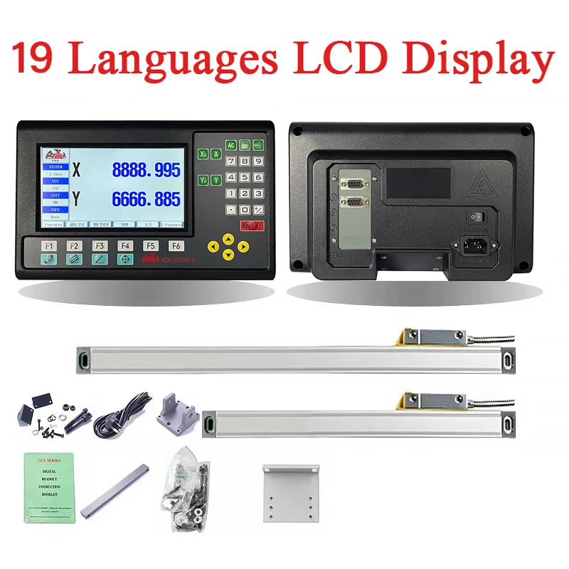 선반 밀링용 선형 체중계 인코더 눈금자, 19 언어 3 축 LCD DRO 2 축 L..
