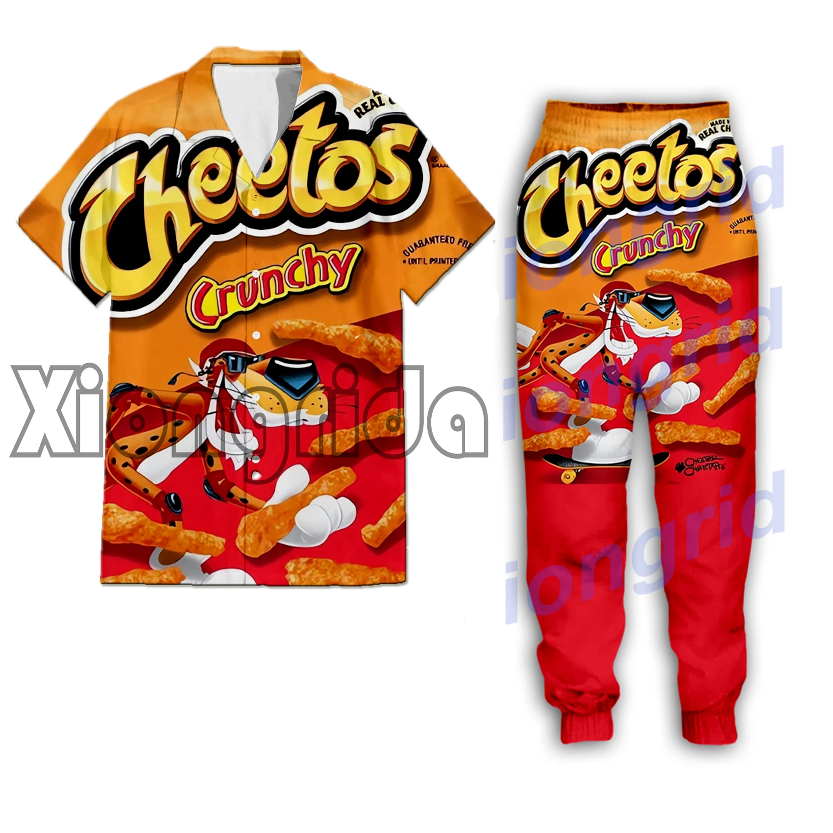 Novelty Cheetos Food Puffs Clothes Set 3D Printed Sweatpants Pants Shorts Hoodies Shirts T shirts Sweatshirts Men Tracksuits New 3