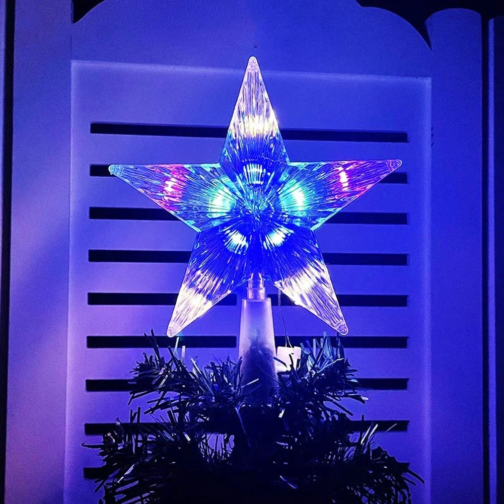 Glowing LED Christmas Tree Topper - Colorful Five-Pointed Star Ornament