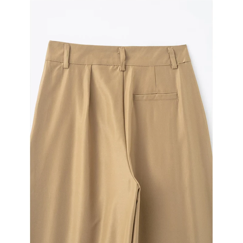 Chic Casual Pleated Women Pants Side Pockets Straight Loose Pants Fashion Spring Autumn Streetwear Female Trousers Mujer