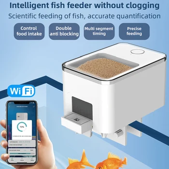 Alimentador automático inteligente WiFi para acuario, alimentador de sincronización de peces dorados, gran capacidad, Control por aplicación, registros de alimentación, recordatorio, alimentador de peces, 100ML 1