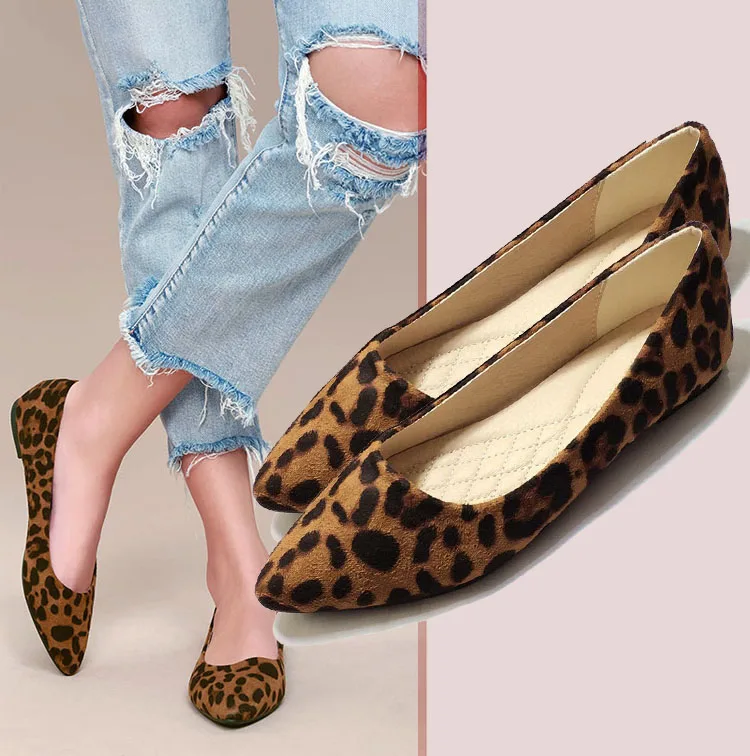 EAGSITY Suede Leopard Women Ballet Flats Shoes Brown Slip on Pointed Toe Comfortable skid Resistance Casual Dance Party Work | Обувь