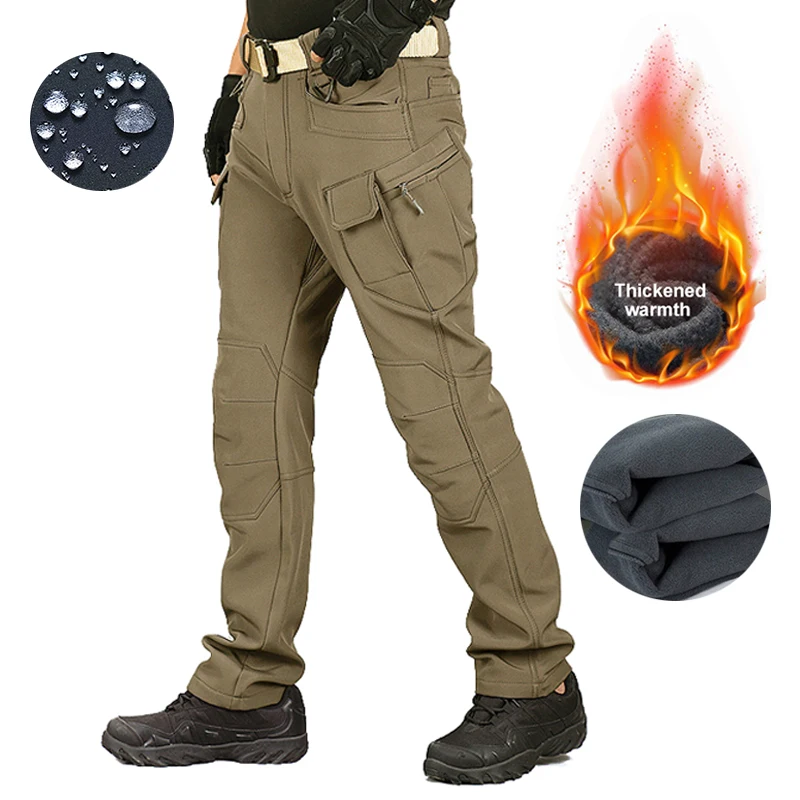 Men Winter Waterproof And Warm Pants Rock Climbing Cycling Sports Camping Hiking Fishing Combat Casual Pants tactical pants soft shell pants