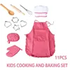 11PCS Kids Cooking Baking Set Chef Set, Includes Apron for Girls, Chef Hat, Mitt & Utensil Gifts for 3-10 Year Old Kids 1
