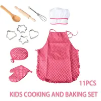11PCS Kids Cooking Baking Set Chef Set, Includes Apron for Girls, Chef Hat, Mitt & Utensil Gifts for 3-10 Year Old Kids 1