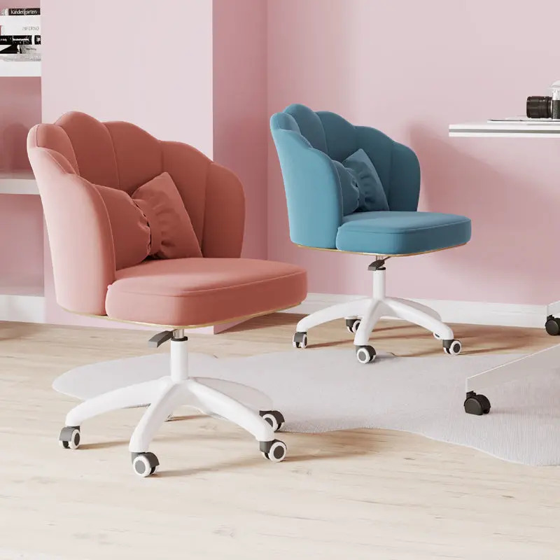 Rotatable lifting Office swivel computer chair with wheels portability bedroom comfortable seat back home stool pink chair