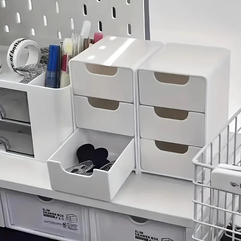 Elegante Organizzatore da Scrivania a 3 Livelli con Cassetti - Ideale per Forniture da Ufficio, Gioielli e Cosmetici - Piccola Scatola Portaoggetti - Scatola Portatile con Divisori