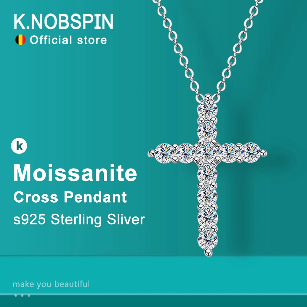 KNOBSPINFullMoissaniteCrossPendantNecklaceOriginal925Sterling