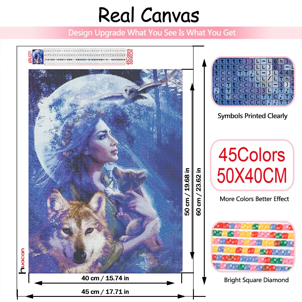 Huacan 5d diy pintura diamante lobo nativo americano casa decoração bordado  mosaico animal lua menina de cristal artesanato kit - AliExpress, image size:1000x1000
