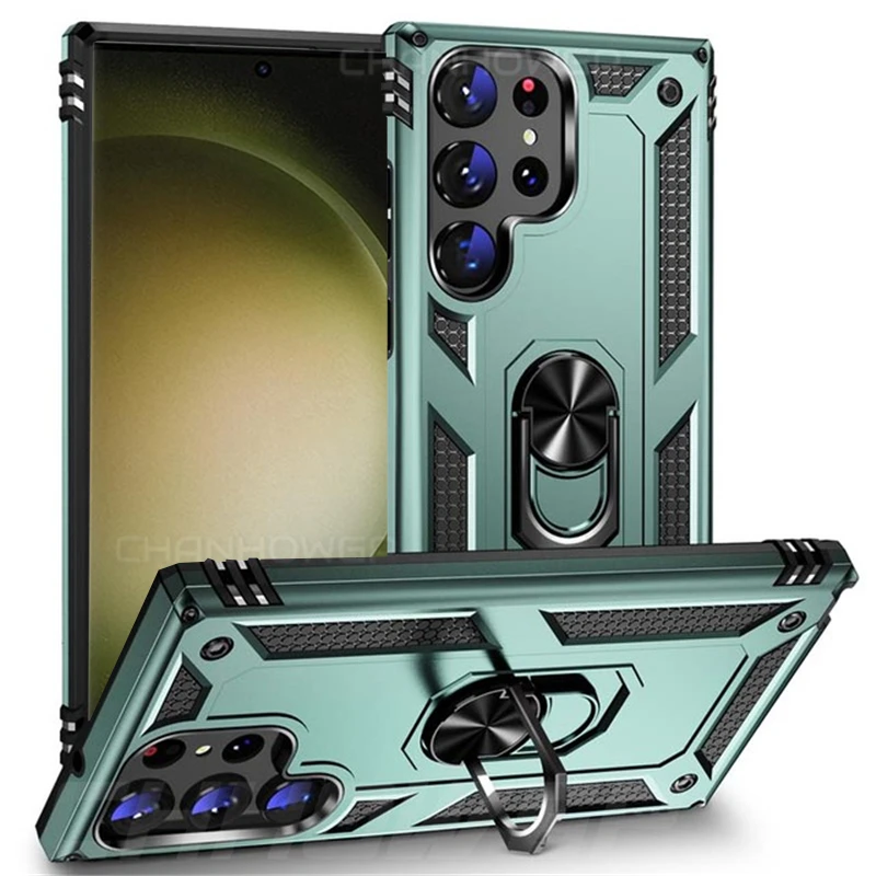 Shockproof Armor Case For Samsung Galaxy S23 Ultra Plus A04s A04 A14 A34 A54 5G 4G Metal Ring Kickstand Stand Holder TPU Cover_voghion.com