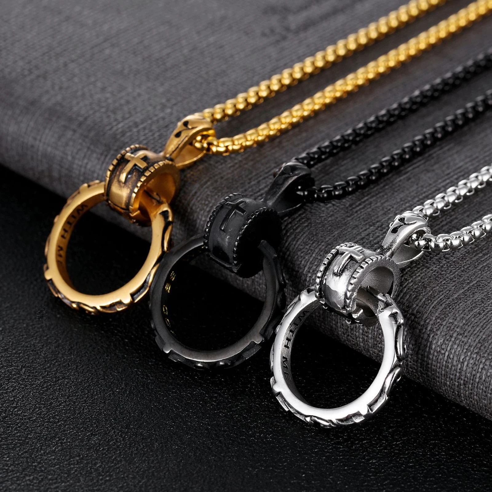 Cross Ring Mens Necklaces Pendants Chain Hip Hop for Boy Male Stainless Steel Jewelry Creativity Gift Wholesale