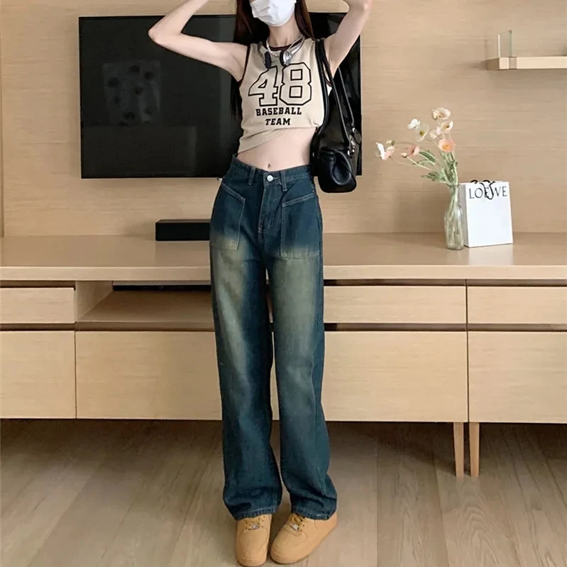 Harajuku Women Jeans Pant High Waist Denim Pants Cotton Wide Leg Denim Clothing Blue Jeans Fashion Straight Pants