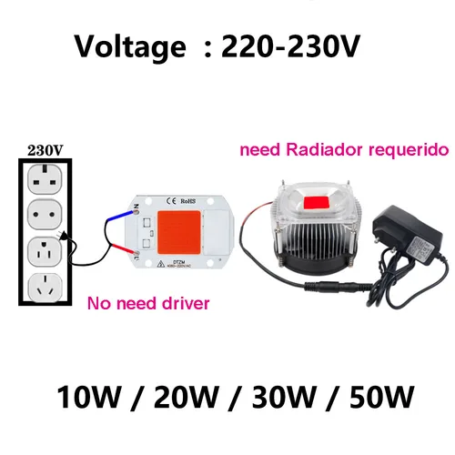 실내 식물 묘목 성장 및 꽃용 수경재배 칩, 전체 스펙트럼, Cob led, AC220V10w, 20w, 30w, 50w, 380-840nm, 1 개 4