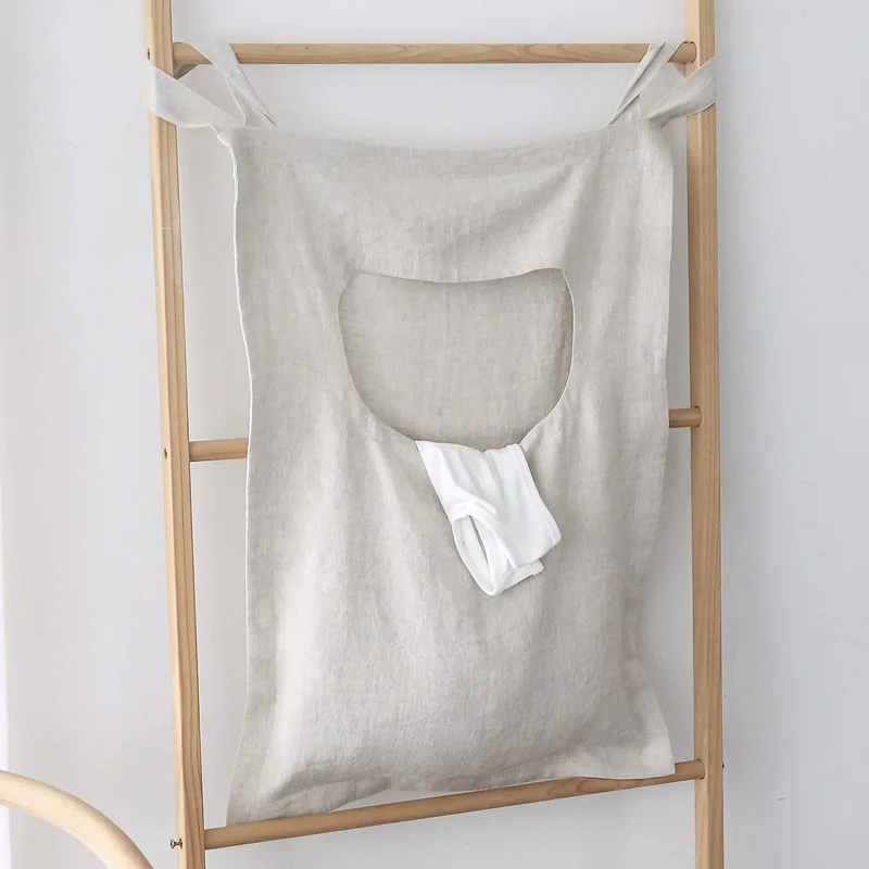 

Linen Cotton Hanging Laundry Hamper - Space-Saving Bag for Dirty Clothes Collection in Dorms, Bathrooms, and Bedrooms (M30869)