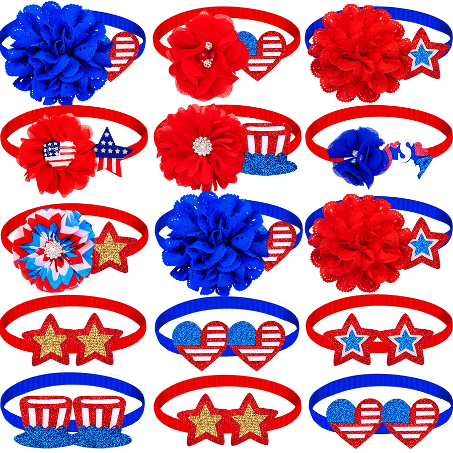 

30/50 4th of July Pet Accessories Dog Bowties Pet items Small Dog Cat Bowtie Collar Bow Tie Dog For American Independence Day