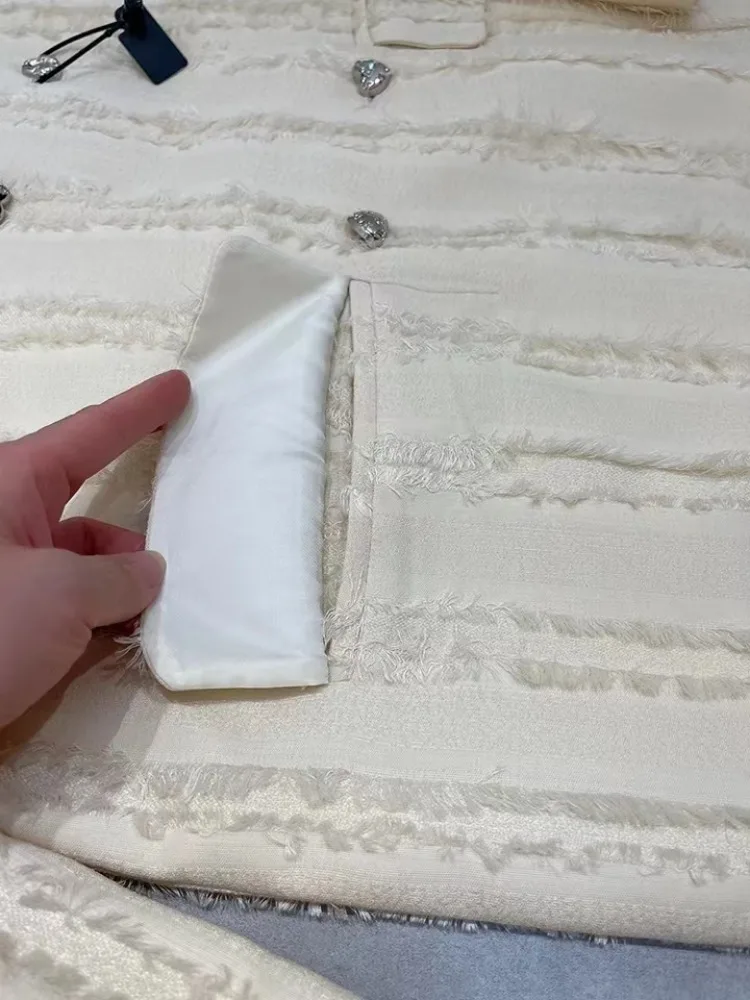 Women Autumn Winter Jacket V-neck Designer Tassel Suit Jacket Baggy Blazer Long Sleeve Oversized Double-breasted Coat New