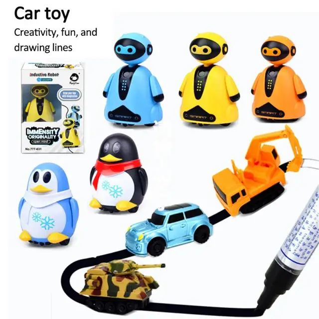 Draw Lines Follow Toy Magical Pen Inductive Kids Baby Truck Tank Toy Mini RC Robot Engineering Vehicle Car Follow Penguin Gift 1