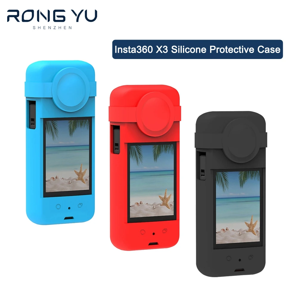

For Insta360 X3 Silicone Case with Lens Cover Cap Lens and Screen Tempered Glass Film Full Protective Soft Silicon Insta 360