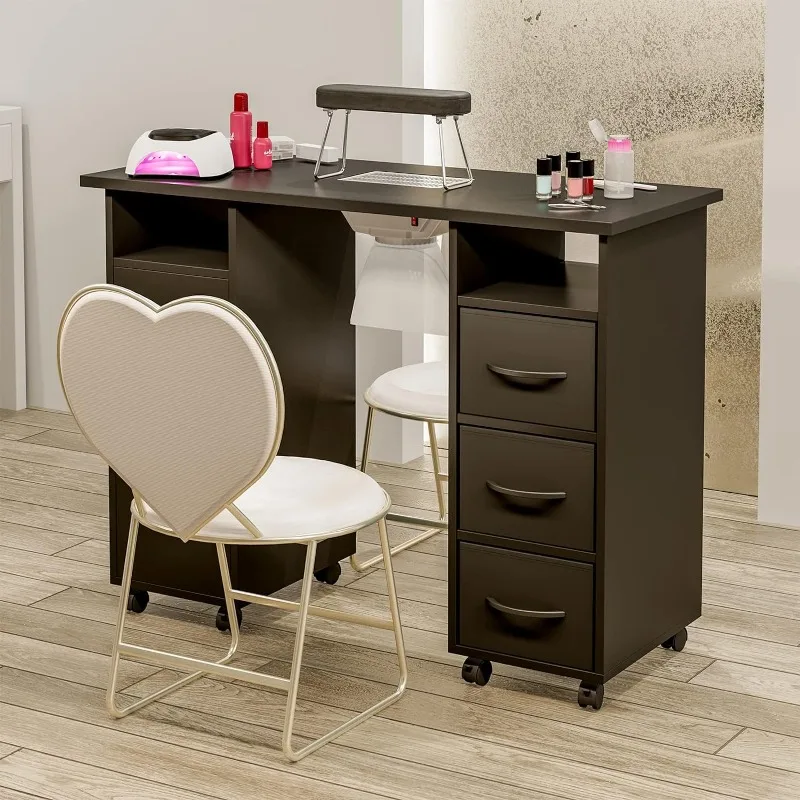 Manicure Table Nail Desk for Technician, Acetone Resistant Nail Tech Table Nail Table Station w/Dust Collector