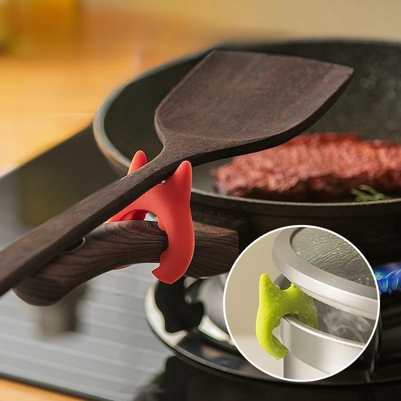 Portable Silicone Anti-overflow Pot Lid Clip Anti-scalding Spoon Holder Support Rack Kitchen Universal Spatula Bracket Clip