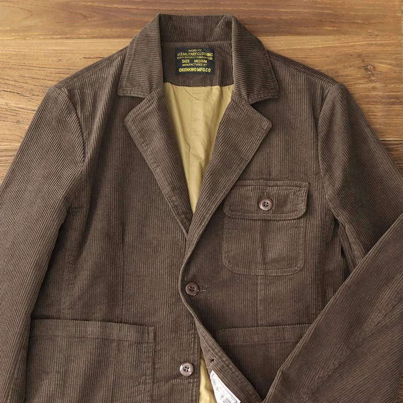 2024 Autumn and Winter New American Retro Corduroy Casual Blazers Men's Simple 100% Cotton Heavyweight Street Loose Suit Jacket 2