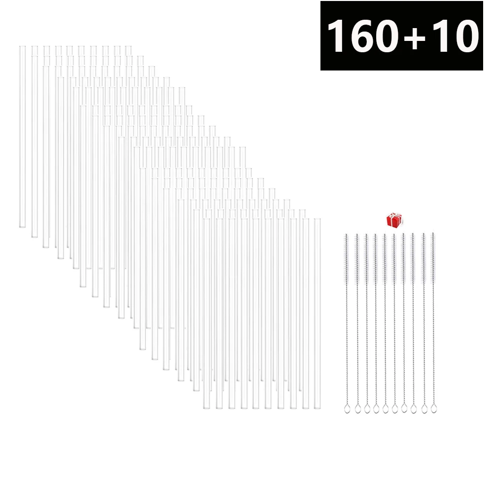 30cm Transparent Reusable Plastic Straws with Cleaning Brush