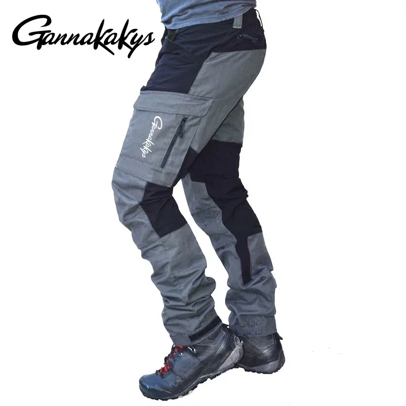 New Men's Outdoor Leisure Patch Tactical Fishing Pants Sports Long Work Pants Multi Pocket Loose Color Blocked Bicycle