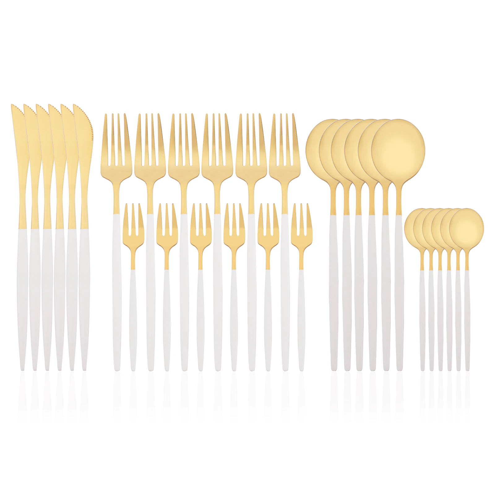 White Gold Cutlery Set Stainless Steel Tableware Knife Cake Fork Coffee Spoon Dinnerware Set 30Pcs Kitchen Flatware Silverware cutlery set western style cutlery set picnic cutlery set stainless steel cutlery set