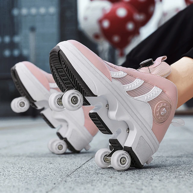 White Fashion Casual Sport Gift 2 Wheels Deform Roller Skate Shoes  Deformation Parkour Runaway Sneakers For Kids Boys Girls - AliExpress