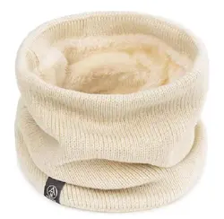 Women's Plush Winter Woolen Scarf and Fleece Neck Warmer - One Size (Beige)
