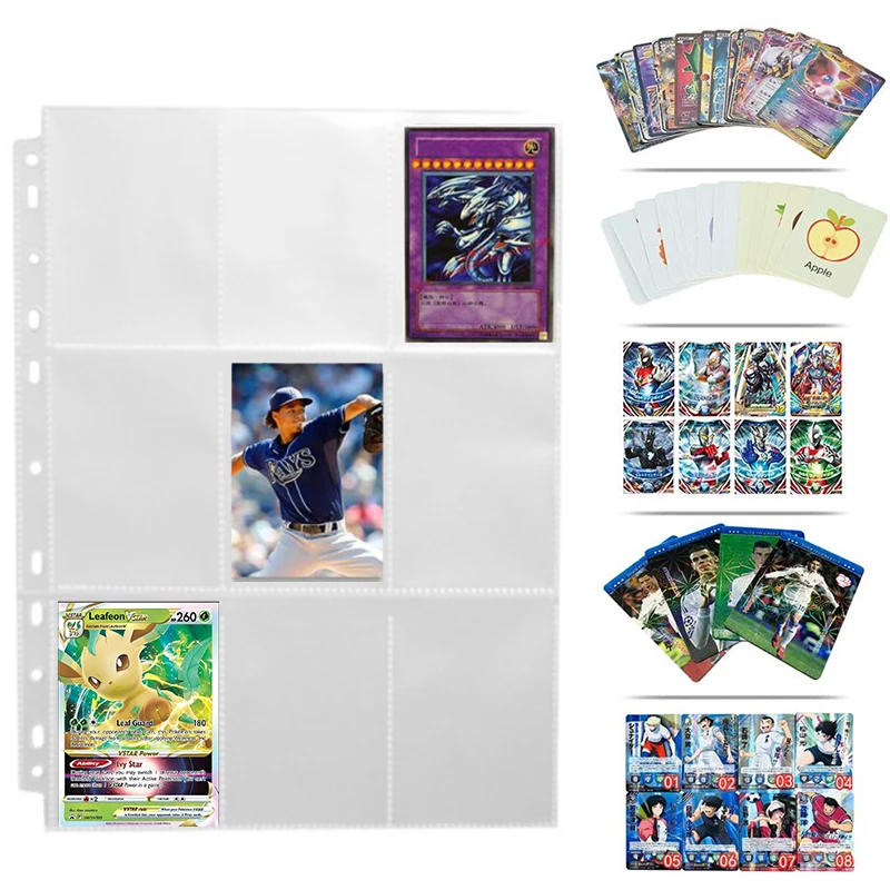 Trading Gaming Card Sleeves 50pcs 9 Pocket Trading Gaming Card Sleeves Storage Wallet Album Binder Pages Collection Coin Holders Sleeves YuGiOh Photo Albums