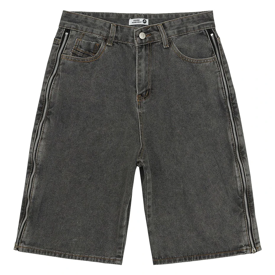Side Double Zip Denim Shorts Men Summer Fashion Luxury Designer Streetwear Harajuku Denim Shorts Man Casual Hip Hop Jeans
