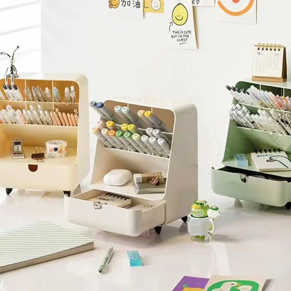 

Countertop Pen Storage Box Capacity Modern Desktop Stationery Organizer with Tilted Slot Drawer Multifunctional Pen for Home