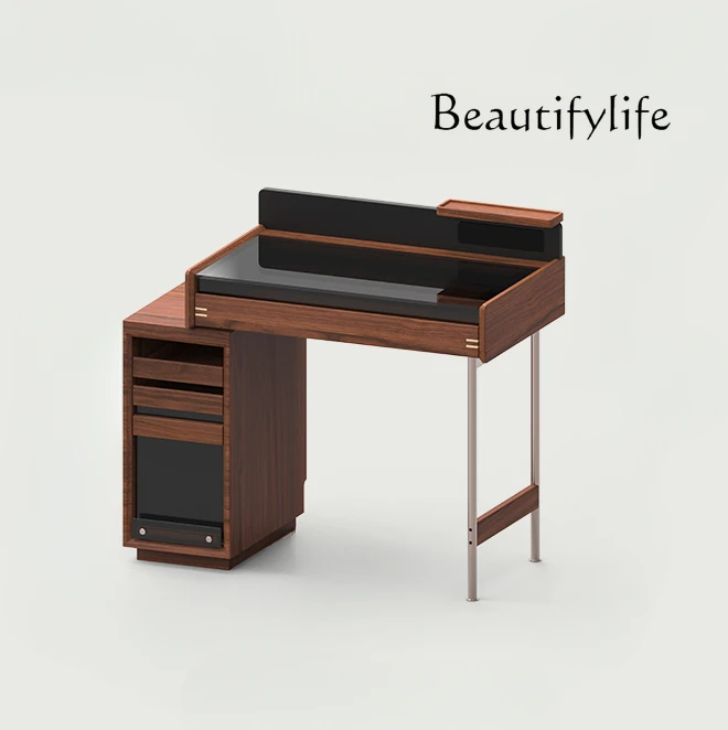 

Solid Wood Dressing Table Storage Cabinet Integrated Bedroom Bedside Small Apartment Black Walnut Small Makeup Table