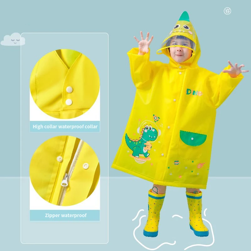 1pc Outdoor Children Raincoat Cute Cartoon Dinosaur Rainwear Kindergarten Rain Coat Jacket Portable Rain Poncho with Zipper