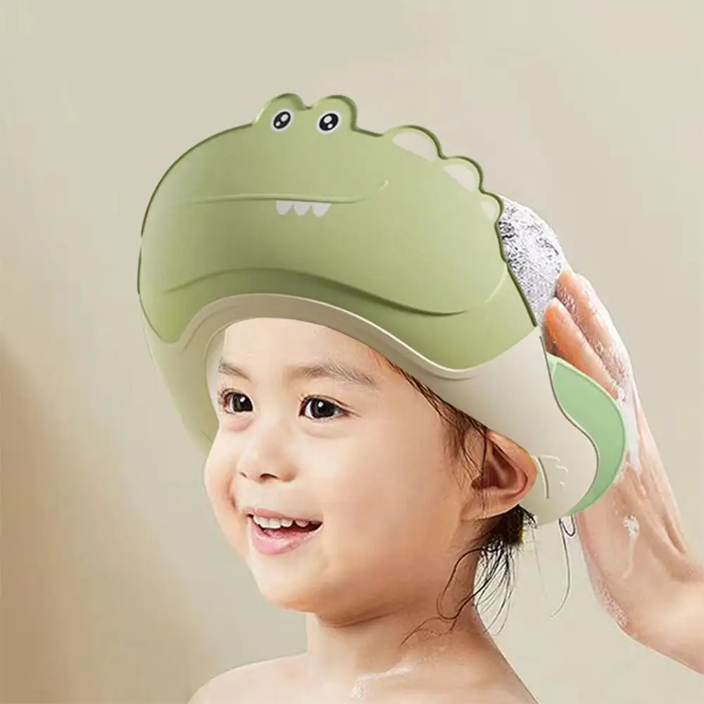 Cute Animal Shape Baby Shower Cap Adjustable Eye Ear Protection Baby Shampoo Cap Waterproof Soft Children's Bath Cap For