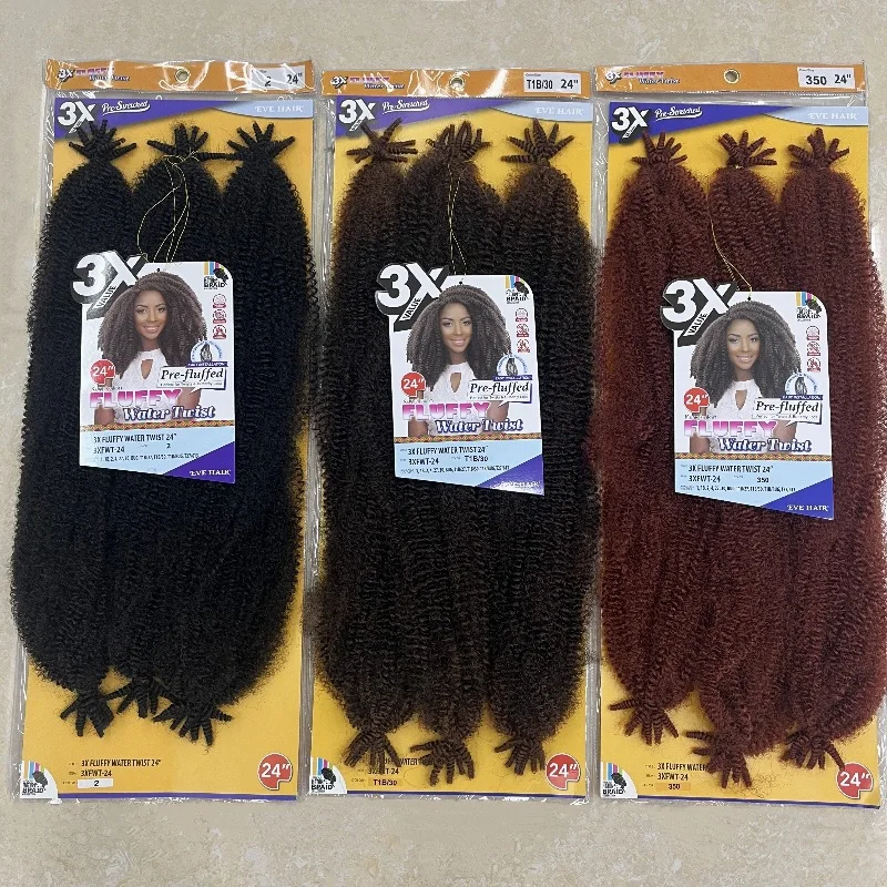 24'' Pre-fluffed Afro Kinky Braiding Hair Water Twist Braid Synthetic Hairs 3 Strands Kinky Twist Braiding Hair for Black Women
