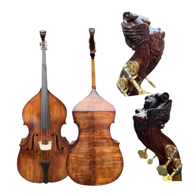 Hand Made Upright double bass ,Solid Maple back .carving double head 3/4